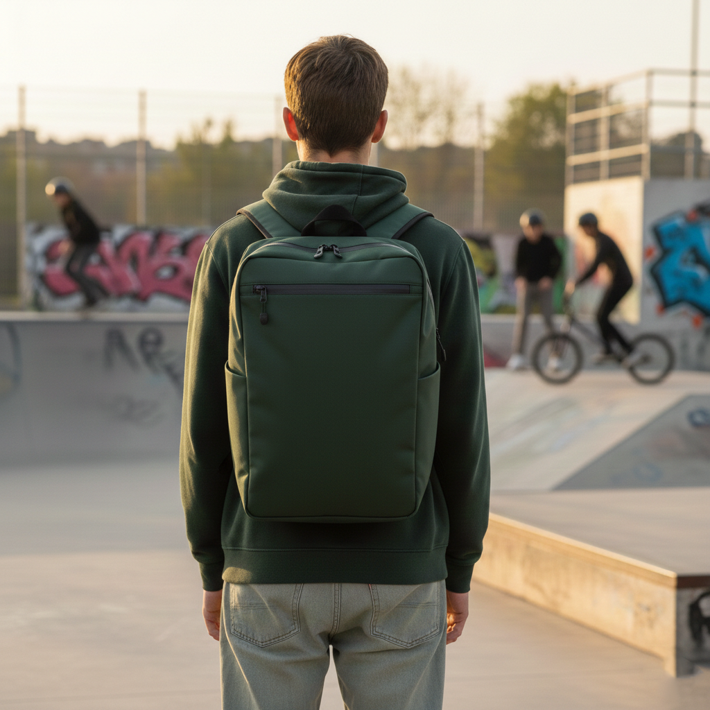 Teenager Junge trägt Rucksack