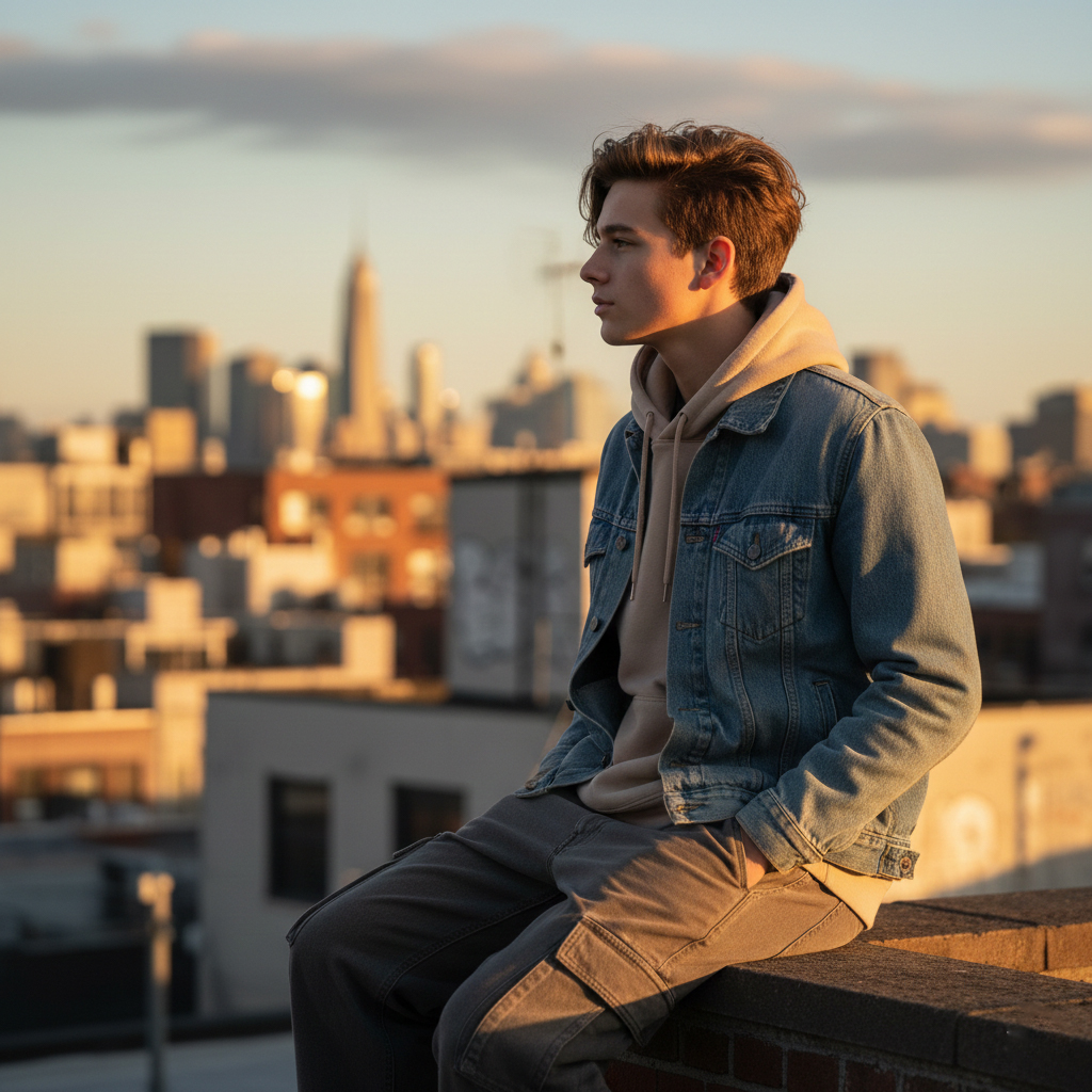 teenager sunset rooftop