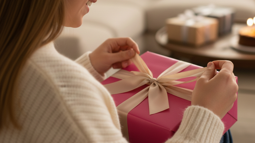Teenager Mädchen Öffnet ein geschenk