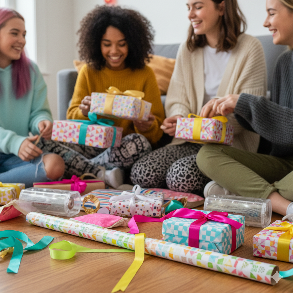 Teenager Mädchen verpacken Geschenke