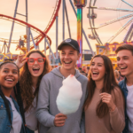 Was wünschen sich Teenager wirklich? Eine Gruppe von Teenagern macht eine Selfie in einem Freizeitpark