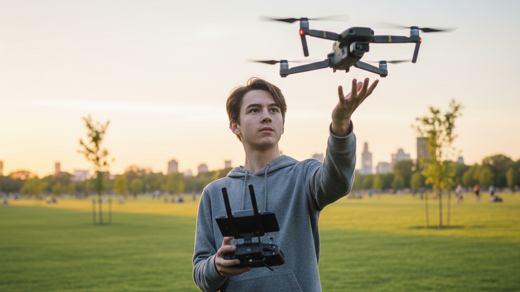 Teenager Junge lässt Drohen steigen
