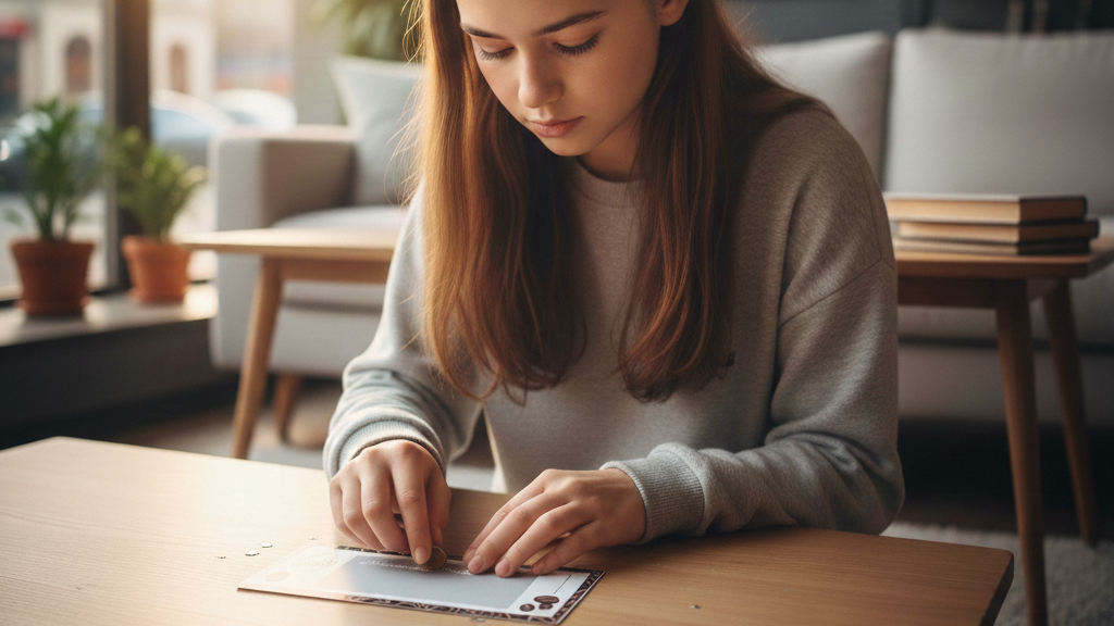 Mädchen rubbelt ein personalisierten Gutschein auf
