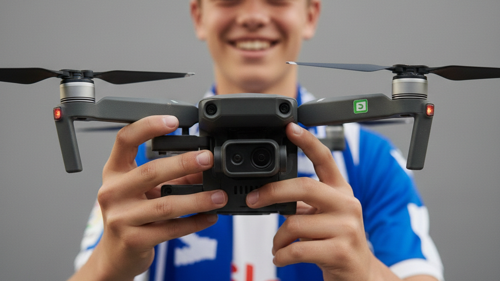 Teenager Junge hält eine Drohen in der Hand