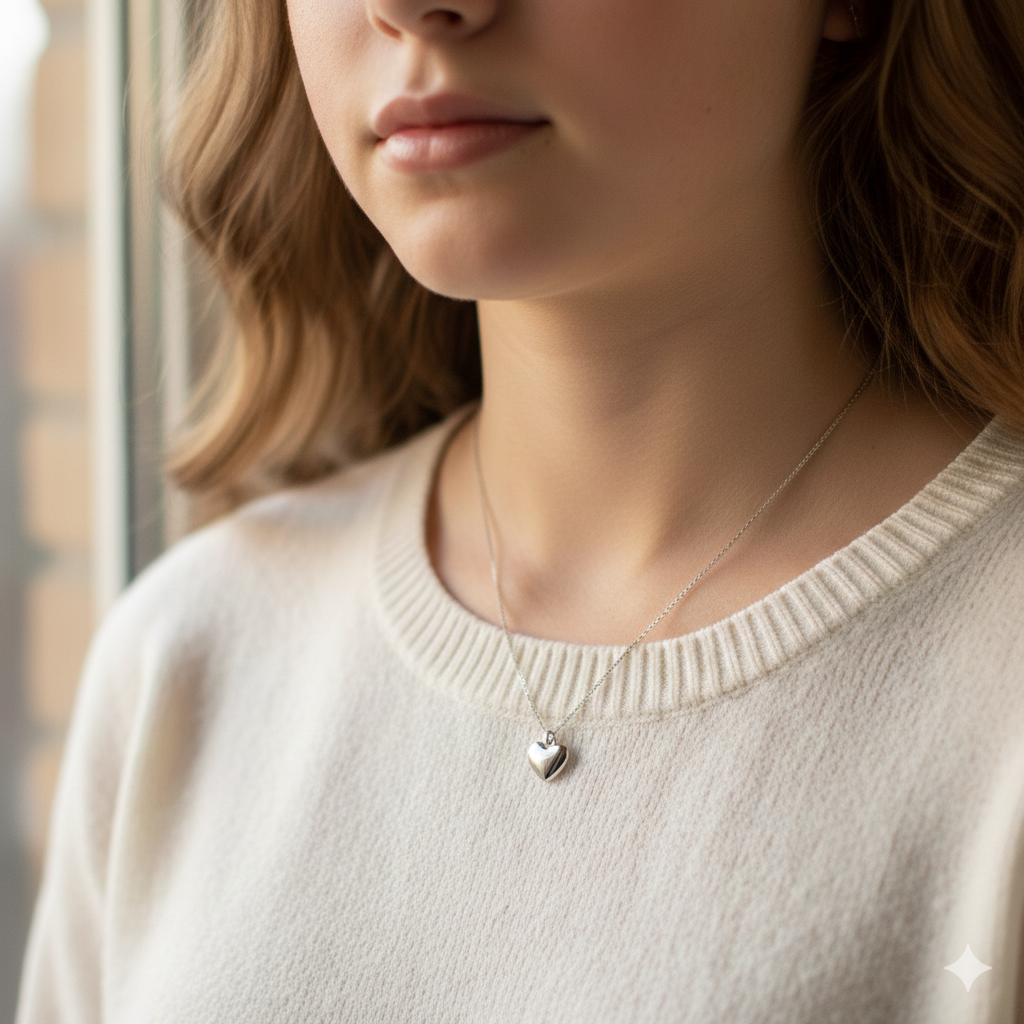 Teenager Mädchen trägt schlichte goldenen Halskette mit Anhänger