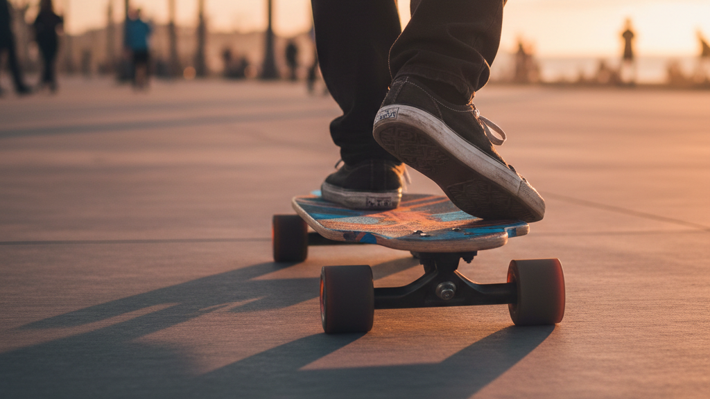 Teenager Junge fährt auf einem Longboard