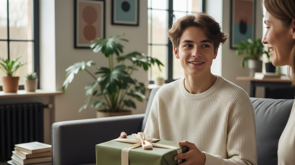 Teenager junge bekommt ein Geschenk