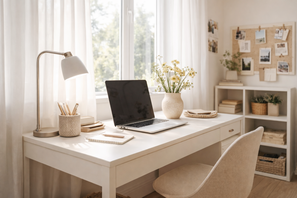 Schreibtisch in einem teenager Zimmer mit laptop