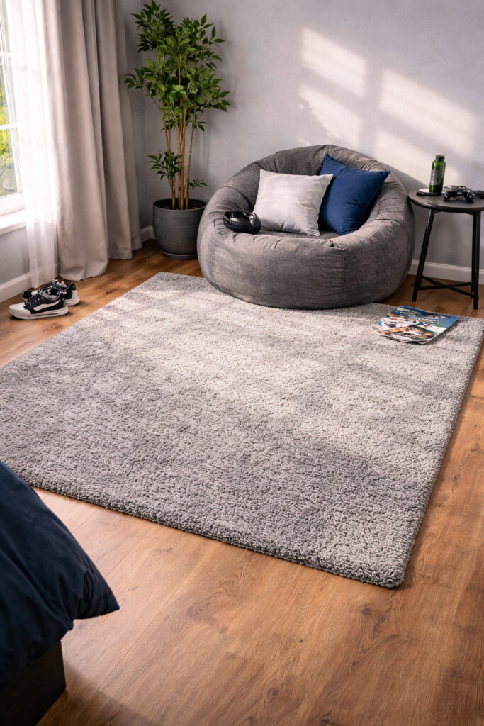Gemütlicher Teppich in einem Teenager Jungen Zimmer