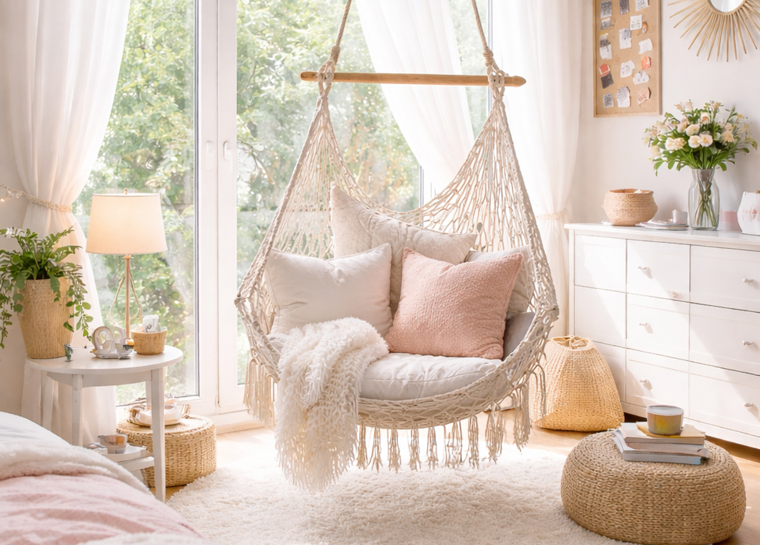 Boho Schaukel mit Kissen in einem teenager Zimmer