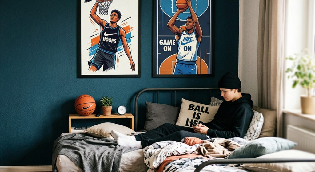 Teenager Zimmer mit wanddeko im Basketball Design