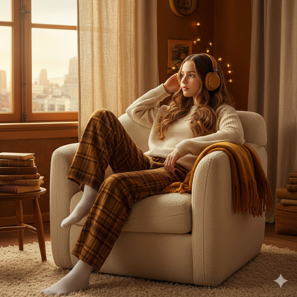 Mädchen sitzt entspannt in einer chillecke in Ihrem teenager Zimmer