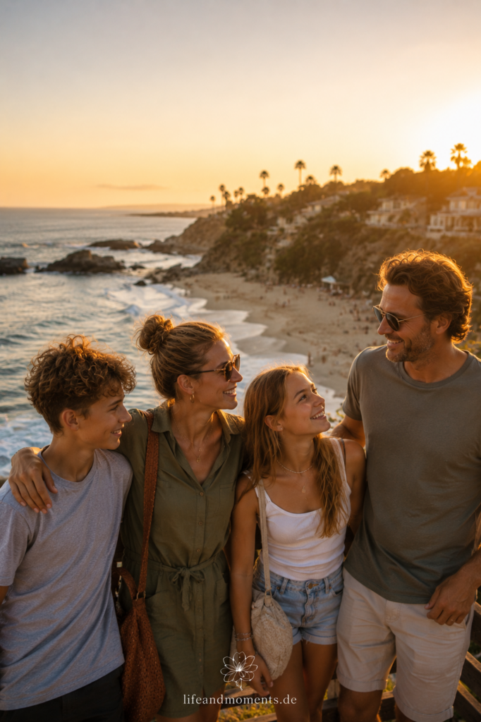 Familie mit zwei Teenagern am Strand 